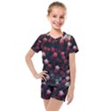 Floral Stars -Dark Red Kids  Mesh Tee and Shorts Set View1