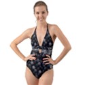 Floral Stars -Black and White Halter Cut-Out One Piece Swimsuit View1