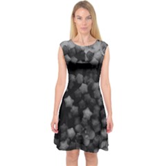 Floral Stars -black And White Capsleeve Midi Dress by okhismakingart