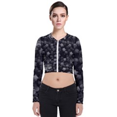 Floral Stars -black And White Long Sleeve Zip Up Bomber Jacket by okhismakingart