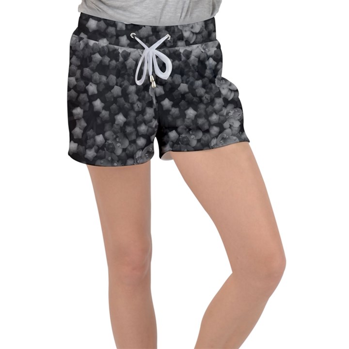 Floral Stars -Black and White Women s Velour Lounge Shorts