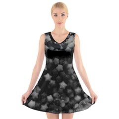 Floral Stars -black And White, High Contrast V-neck Sleeveless Dress by okhismakingart