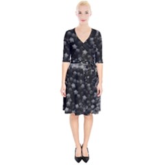 Floral Stars -black And White, High Contrast Wrap Up Cocktail Dress by okhismakingart