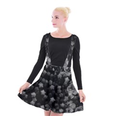 Floral Stars -black And White, High Contrast Suspender Skater Skirt by okhismakingart