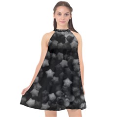 Floral Stars -black And White, High Contrast Halter Neckline Chiffon Dress  by okhismakingart