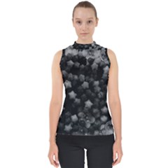 Floral Stars -black And White, High Contrast Mock Neck Shell Top by okhismakingart