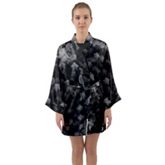 Floral Stars -black And White, High Contrast Long Sleeve Kimono Robe by okhismakingart