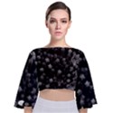 Floral Stars -Black and White, High Contrast Tie Back Butterfly Sleeve Chiffon Top View1