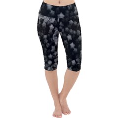 Floral Stars -black And White, High Contrast Lightweight Velour Cropped Yoga Leggings by okhismakingart