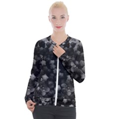 Floral Stars -black And White, High Contrast Casual Zip Up Jacket by okhismakingart