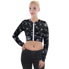 Floral Stars -black And White, High Contrast Long Sleeve Cropped Velvet Jacket