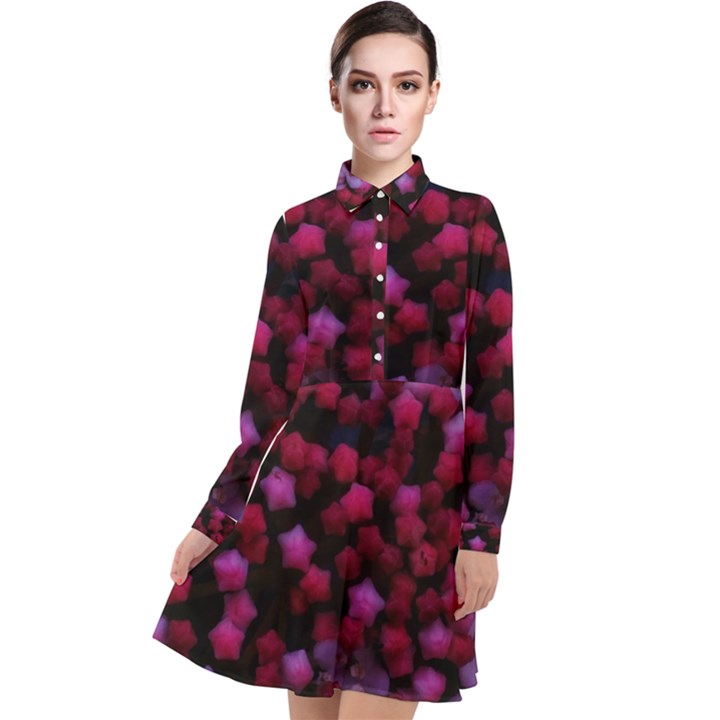 Floral Stars -Purple Long Sleeve Chiffon Shirt Dress