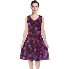 Floral Stars -purple V-neck Midi Sleeveless Dress  by okhismakingart