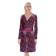 Floral Stars -purple Long Sleeve Velvet Front Wrap Dress by okhismakingart