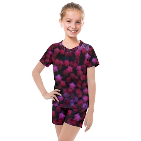 Floral Stars -purple Kids  Mesh Tee And Shorts Set by okhismakingart