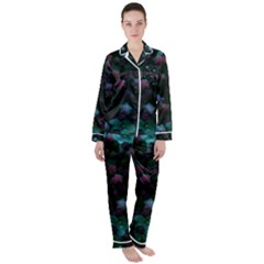 Floral Stars -blue Satin Long Sleeve Pyjamas Set