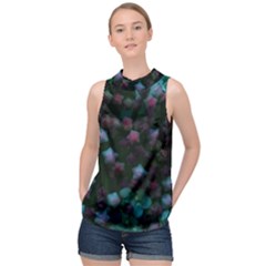 Floral Stars -blue High Neck Satin Top by okhismakingart