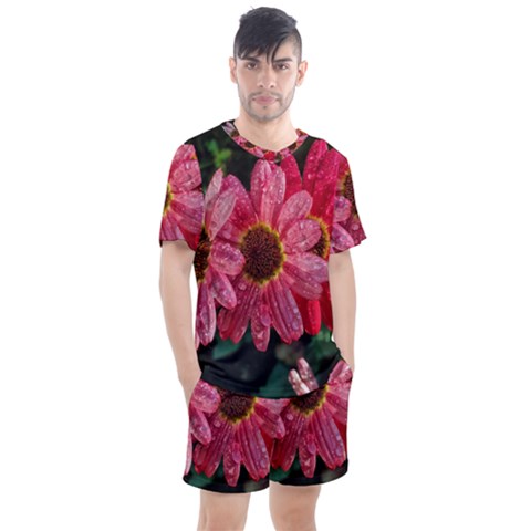 Three Dripping Flowers Men s Mesh Tee And Shorts Set by okhismakingart