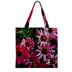 Pink Asters Zipper Grocery Tote Bag by okhismakingart