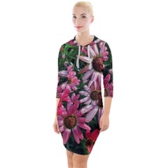 Pink Asters Quarter Sleeve Hood Bodycon Dress by okhismakingart