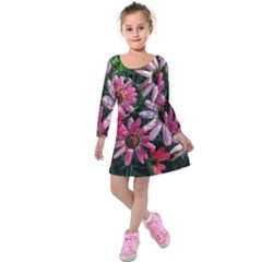 Pink Asters Kids  Long Sleeve Velvet Dress by okhismakingart