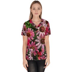 Pink Asters Women s V-neck Scrub Top by okhismakingart