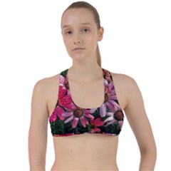 Pink Asters Criss Cross Racerback Sports Bra by okhismakingart