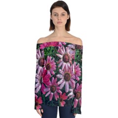 Pink Asters Off Shoulder Long Sleeve Top by okhismakingart