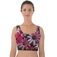 Pink Asters Velvet Crop Top by okhismakingart