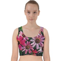 Pink Asters Velvet Racer Back Crop Top by okhismakingart