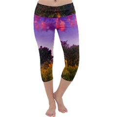 Purple Afternoon Capri Yoga Leggings by okhismakingart