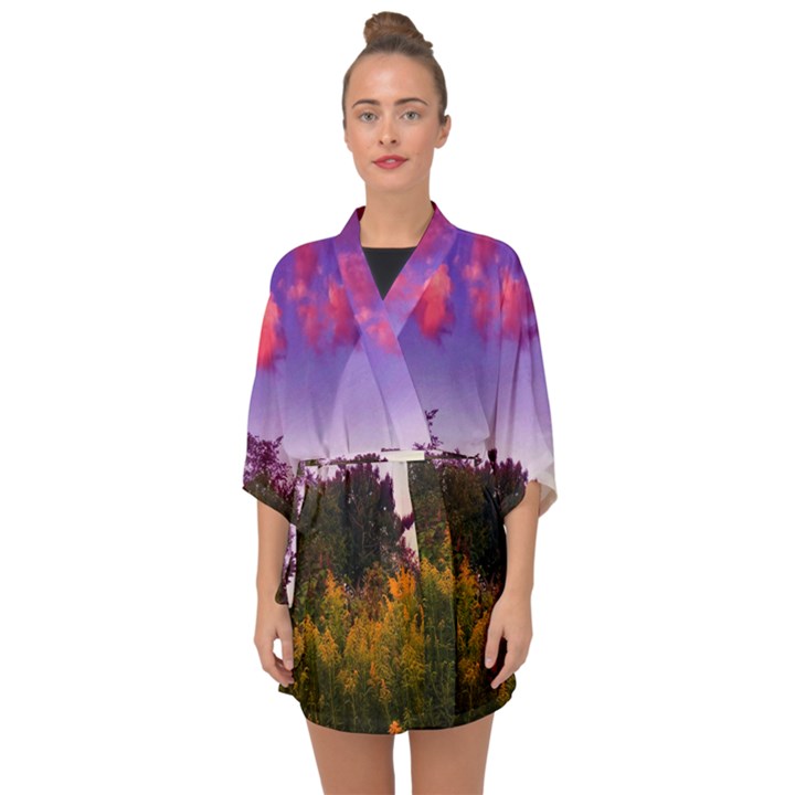 Purple Afternoon Half Sleeve Chiffon Kimono