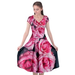 Pink Roses Ii Cap Sleeve Wrap Front Dress by okhismakingart