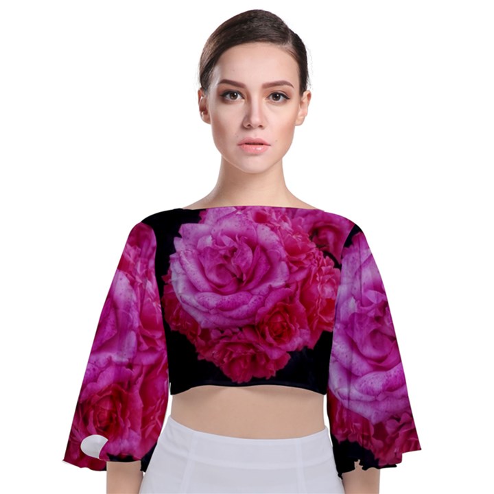 Bunches of Roses (Close Up) Tie Back Butterfly Sleeve Chiffon Top