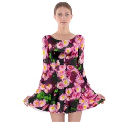 Pink Flower Bushes Long Sleeve Skater Dress