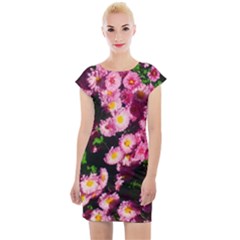 Pink Flower Bushes Cap Sleeve Bodycon Dress