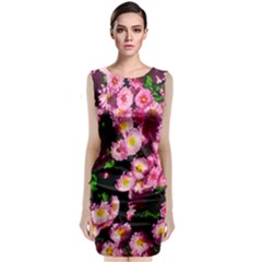 Pink Flower Bushes Classic Sleeveless Midi Dress by okhismakingart