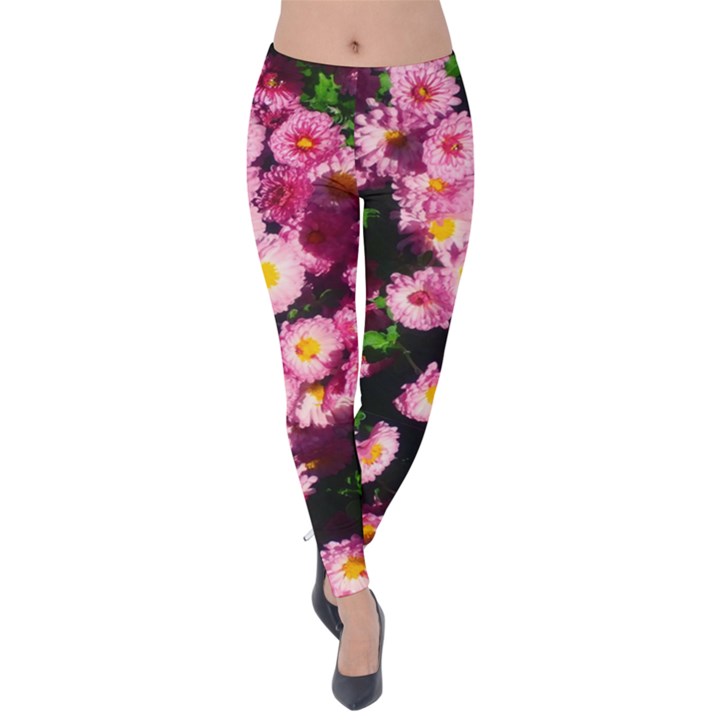 Pink Flower Bushes Velvet Leggings