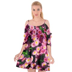 Pink Flower Bushes Cutout Spaghetti Strap Chiffon Dress