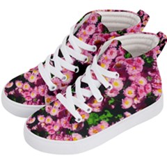 Pink Flower Bushes Kids  Hi-top Skate Sneakers by okhismakingart