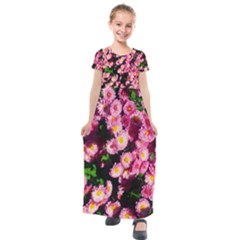 Pink Flower Bushes Kids  Short Sleeve Maxi Dress by okhismakingart