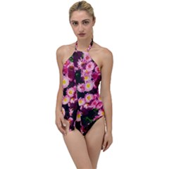 Pink Flower Bushes Go With The Flow One Piece Swimsuit by okhismakingart