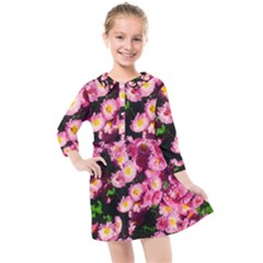 Pink Flower Bushes Kids  Quarter Sleeve Shirt Dress by okhismakingart