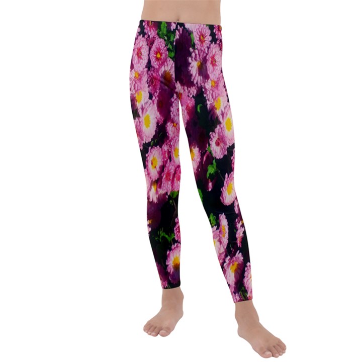 Pink Flower Bushes Kids  Lightweight Velour Leggings