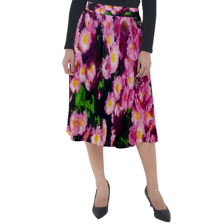 Pink Flower Bushes Classic Velour Midi Skirt 