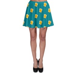 Toast With Cheese Pattern Turquoise Green Background Retro Funny Food Skater Skirt by genx