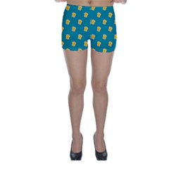 Toast With Cheese Pattern Turquoise Green Background Retro Funny Food Skinny Shorts by genx