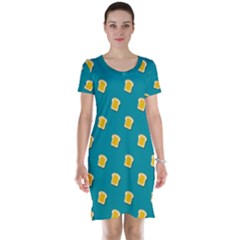 Toast With Cheese Pattern Turquoise Green Background Retro Funny Food Short Sleeve Nightdress by genx