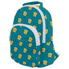 Toast With Cheese Pattern Turquoise Green Background Retro Funny Food Rounded Multi Pocket Backpack by genx