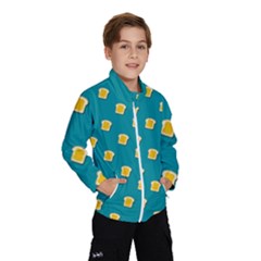 Toast With Cheese Pattern Turquoise Green Background Retro Funny Food Kids  Windbreaker by genx